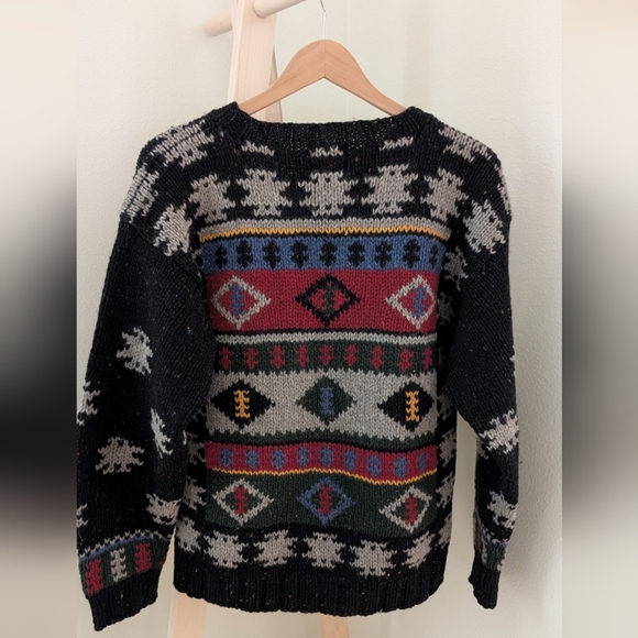 Vintage Woolrich Chunky Abstract Geometric Speckled Crewneck Sweater In Black - Picture 2 of 5